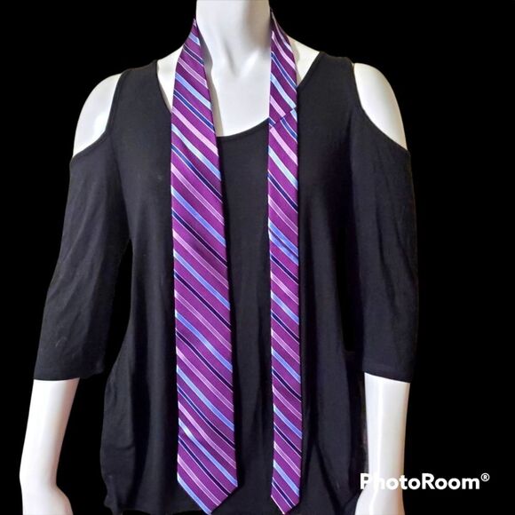 Croft & Barrow Purple & Blue Striped Silk Tie - Picture 1 of 5